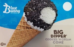 Blue Bunny Big Dipper Cookies n Cream ice cream bar offered by Super Star Ice Cream Truck in Massachusetts.