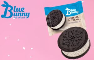 Blue Bunny Cookies n Cream Ice Cream Sandwich Bar served by Super Star Ice Cream Truck in Massachusetts.