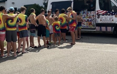Ice cream truck serving guests at a birthday party and Kids Birthday Ice Cream Truck Needham MA