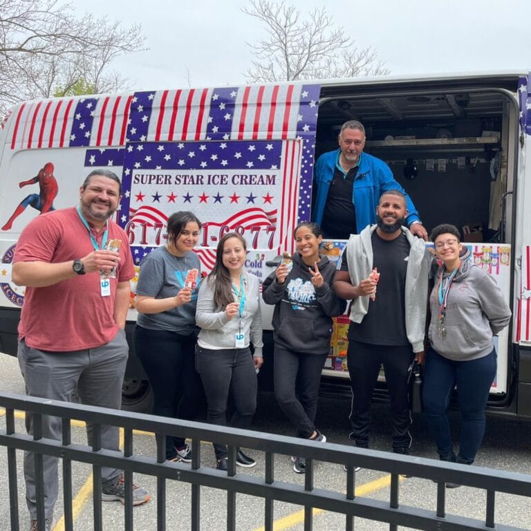 Ice cream truck serving guests at a Boston birthday party