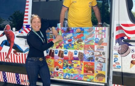 Ice cream truck at a Kids Birthday Ice Cream Truck Needham MA serving happy kids