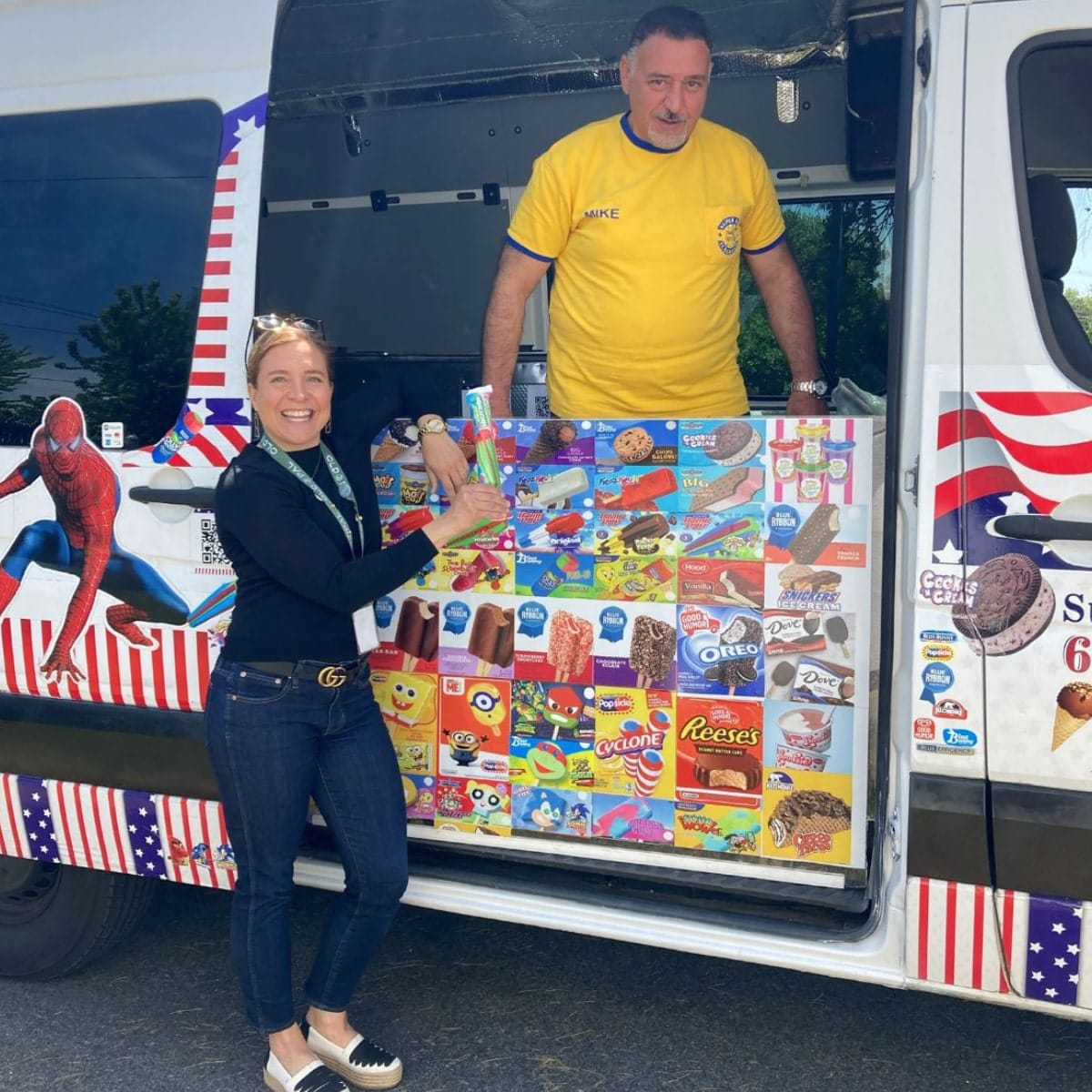 Ice cream truck at a Kids Birthday Ice Cream Truck Needham MA serving happy kids