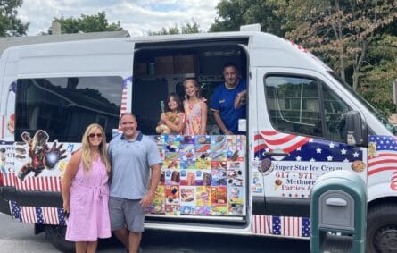 Colorful ice cream truck serving guests at an outdoor event in Milton, MA