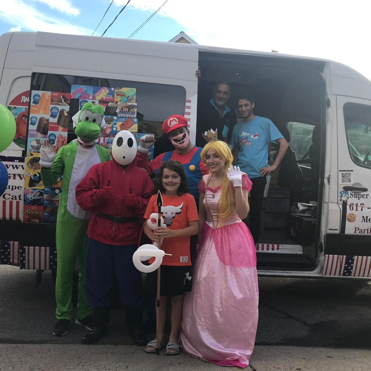 Ice cream truck serving birthday party guests in Dorchester MA