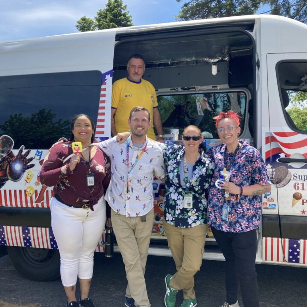 Ice cream truck serving birthday party in Needham MA with happy kids and for Birthday Party Ice Cream Truck Needham MA