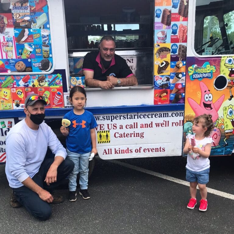 Ice cream truck serving guests at a party in Brookline & Arlington MA