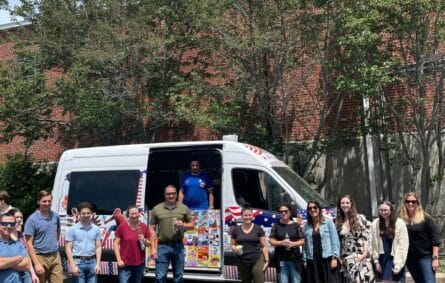 Colorful ice cream truck serving kids at a birthday party in Randolph