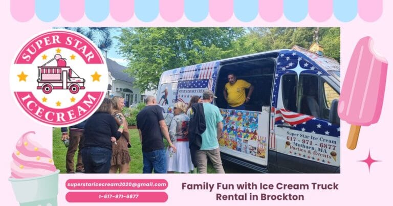Kids enjoying ice cream from mobile truck in Brockton reunion