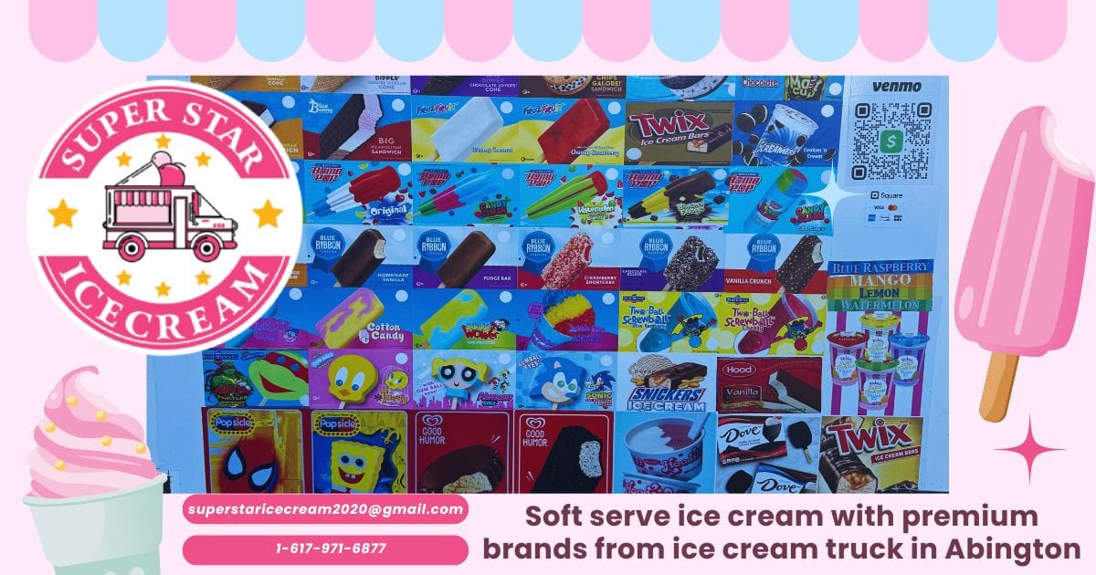 Soft serve ice cream with premium brands from ice cream truck in Abington