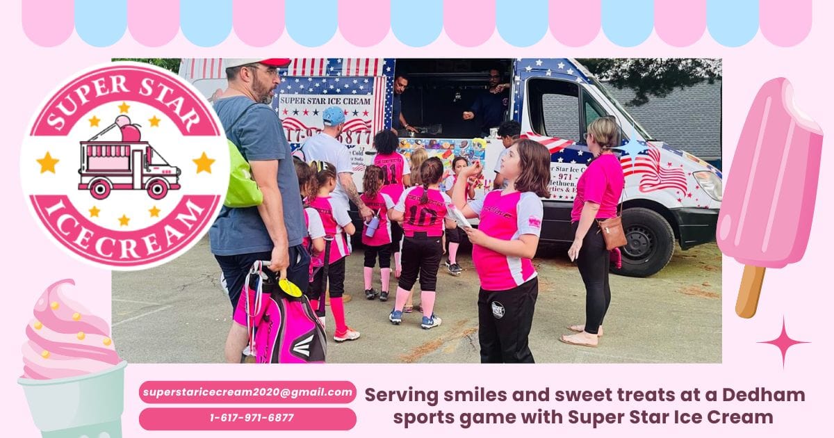 Super Star Ice Cream Truck at Dedham sporting event serving happy kids