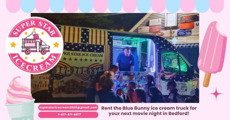 Blue Bunny ice cream truck rental in Bedford for movie night