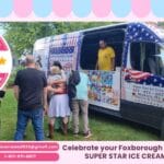 Birthday ice cream truck rental in Foxborough with kids enjoying treats