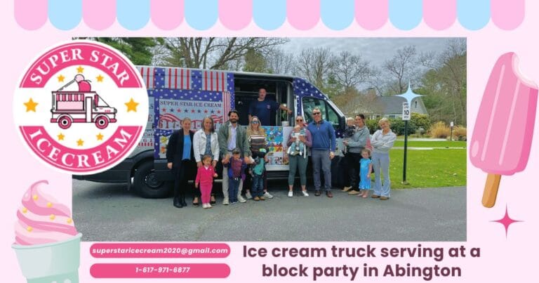 Ice cream truck serving at a block party in Abington