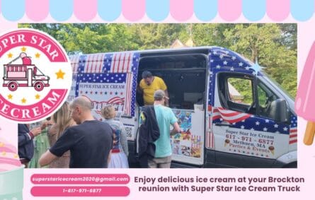 Ice cream truck serving families at a reunion in Brockton