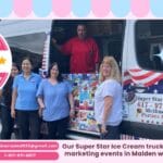 Ice cream truck serving customers at a marketing event in Malden and Ice Cream Truck Malden