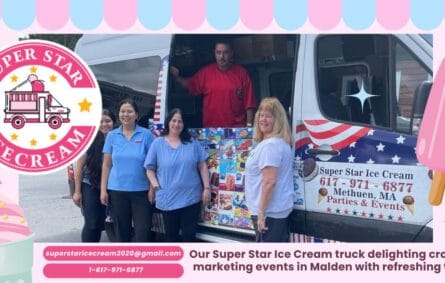 Ice cream truck serving customers at a marketing event in Malden and Ice Cream Truck Malden