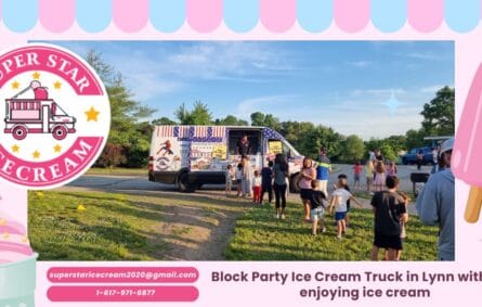 Block Party Ice Cream Truck in Lynn with kids enjoying ice cream