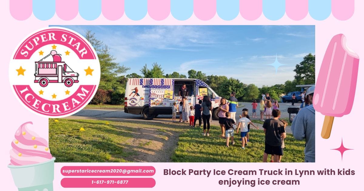 Block Party Ice Cream Truck in Lynn with kids enjoying ice cream