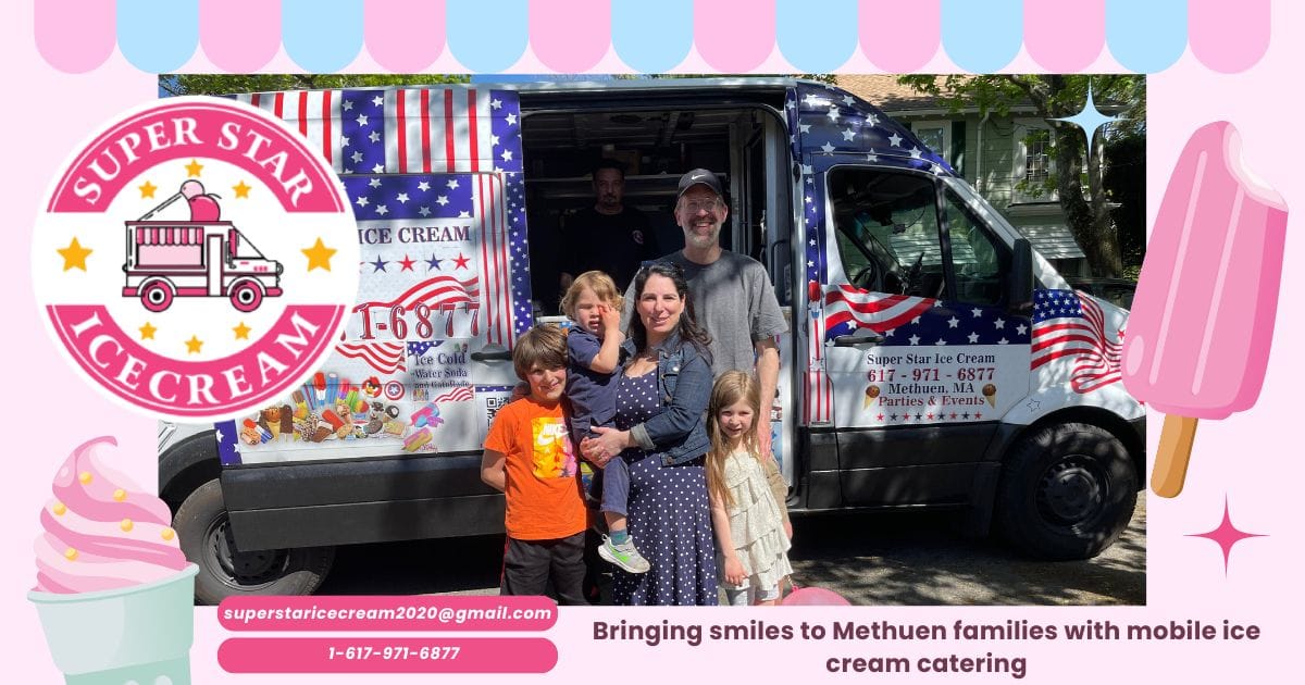 Ice cream truck rental Methuen serving kids at local park and Ice Cream Truck Methuen