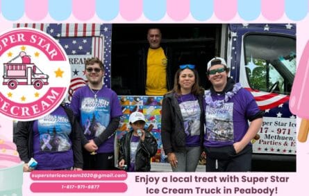 Super Star Ice Cream Truck serving kids at a Peabody park event