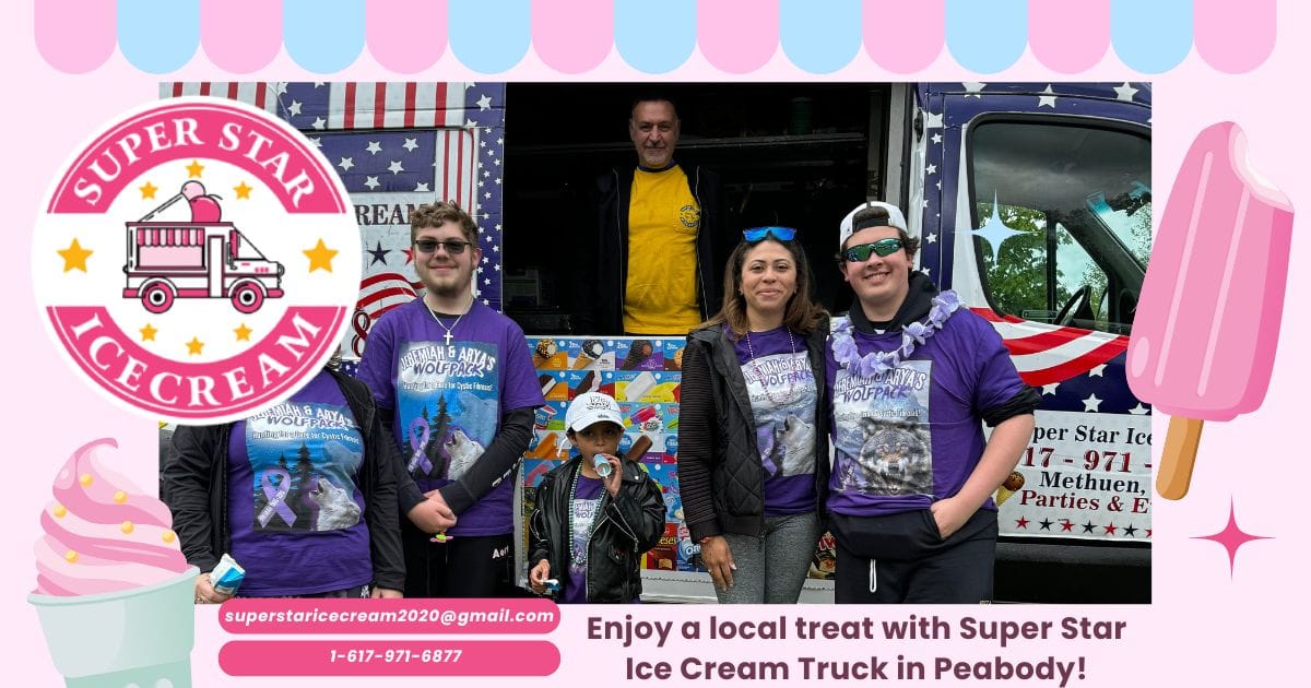 Super Star Ice Cream Truck serving kids at a Peabody park event