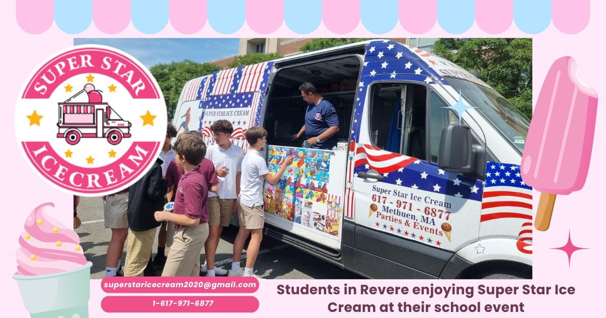 Ice cream truck at Revere school event serving kids