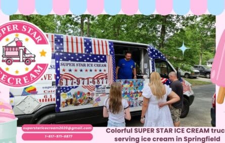 Colorful SUPER STAR ICE CREAM truck serving ice cream in Springfield
