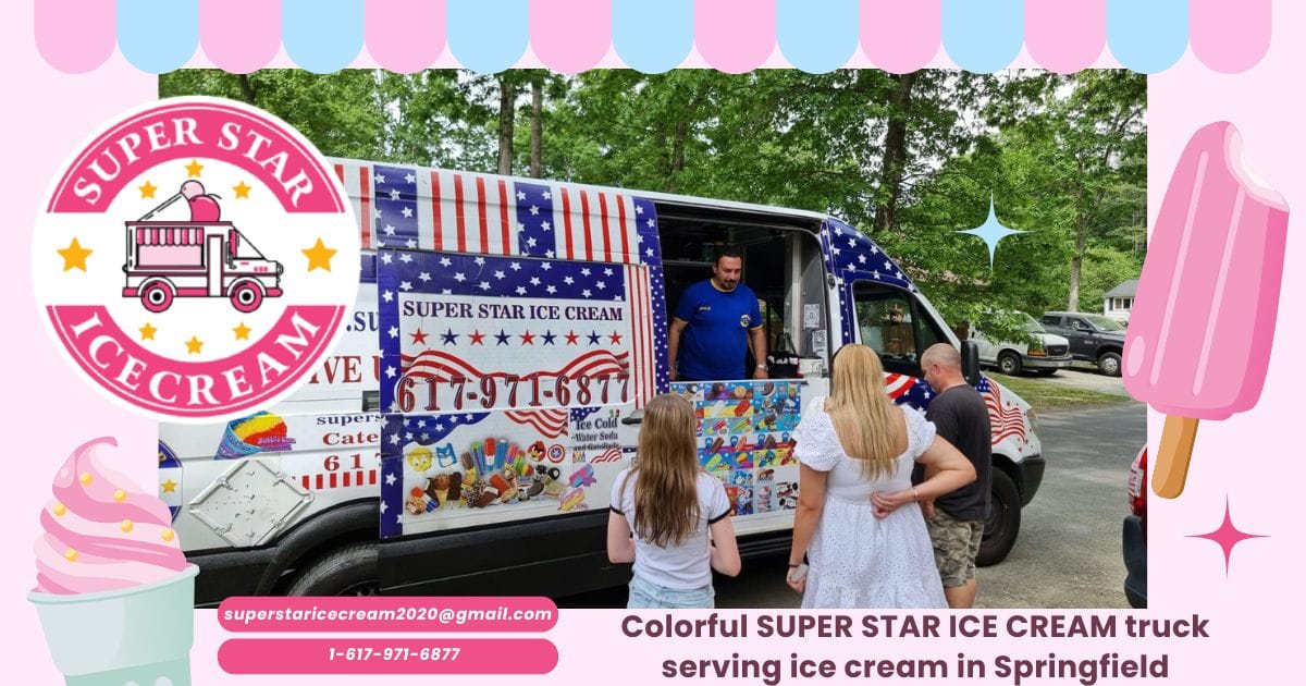 Colorful SUPER STAR ICE CREAM truck serving ice cream in Springfield