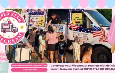 Weymouth reunion ice cream truck rental with happy family enjoying treats outdoors