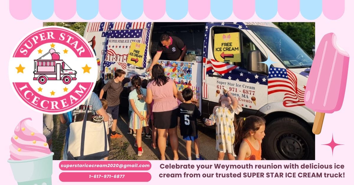 Weymouth reunion ice cream truck rental with happy family enjoying treats outdoors
