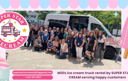 Millis ice cream truck rental by SUPER STAR ICE CREAM serving happy customers and Ice Cream Truck Millis
