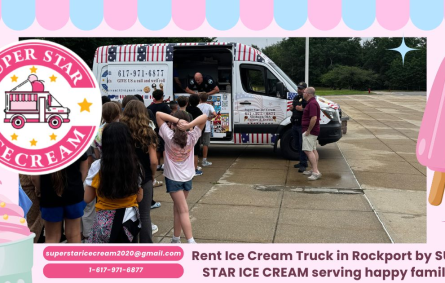 Ice cream truck from SUPER STAR ICE CREAM parked in Milford, MA, serving happy kids and Ice Cream Truck Milford
