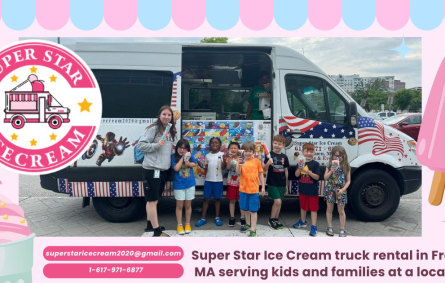 Super Star Ice Cream truck rental in Franklin MA serving kids and families at a local park for Ice Cream Truck Franklin