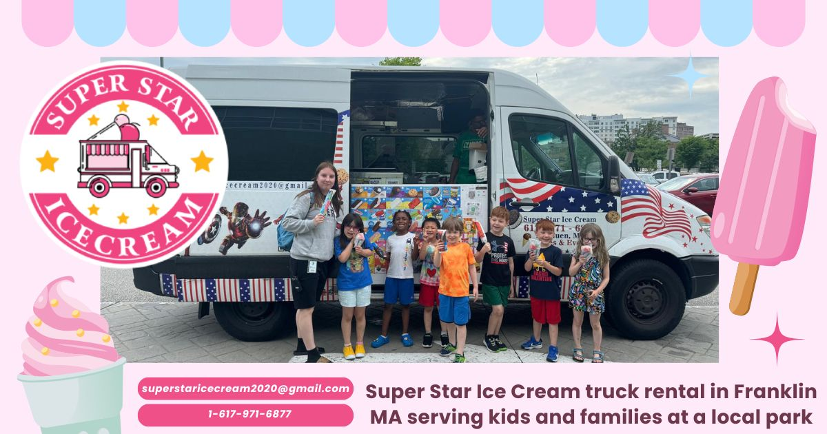 Super Star Ice Cream truck rental in Franklin MA serving kids and families at a local park for Ice Cream Truck Franklin