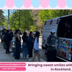 Ice cream truck from SUPER STAR ICE CREAM serving happy families in Rockland MA