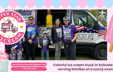 Colorful ice cream truck in Scituate MA serving families at a sunny event