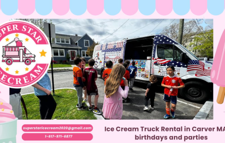 Ice Cream Truck Rental Dennis MA with happy families enjoying treats and Ice Cream Truck Dennis