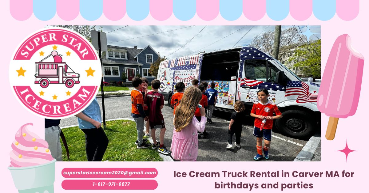 Ice Cream Truck Rental Dennis MA with happy families enjoying treats and Ice Cream Truck Dennis