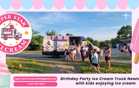 Birthday Party Ice Cream Truck Newton MA with kids enjoying ice cream