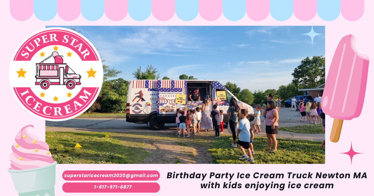Birthday Party Ice Cream Truck Newton MA with kids enjoying ice cream