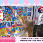 Boston ice cream truck at a family celebration with kids enjoying treats