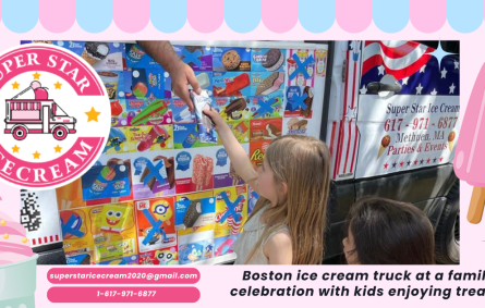 Boston ice cream truck at a family celebration with kids enjoying treats
