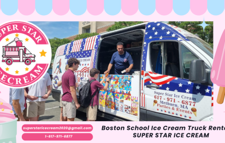 Boston ice cream truck at school event with students