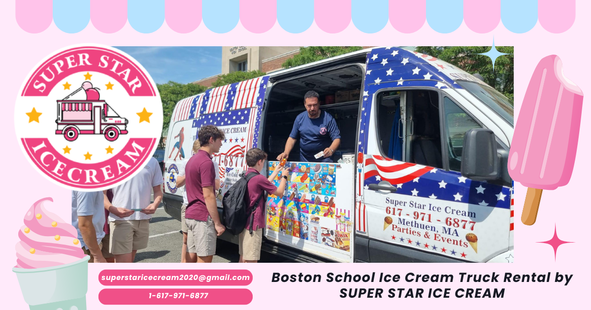 Boston ice cream truck at school event with students