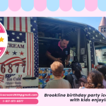 Brookline birthday party ice cream truck rental with kids enjoying treats