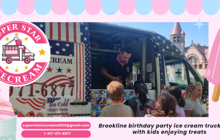 Brookline birthday party ice cream truck rental with kids enjoying treats