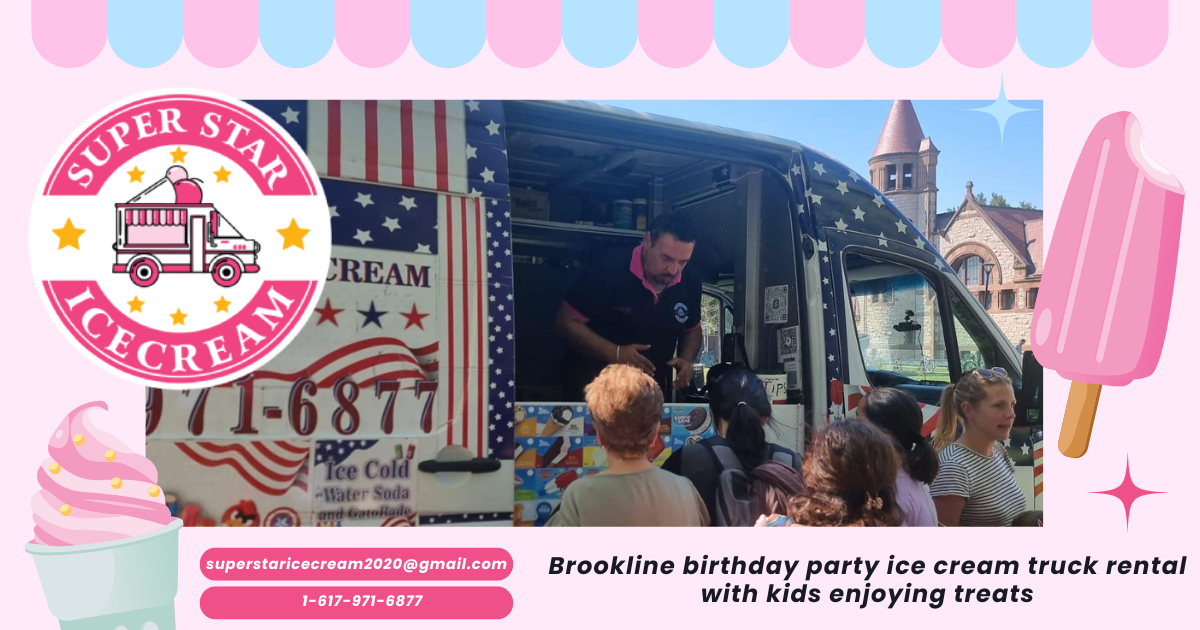 Brookline birthday party ice cream truck rental with kids enjoying treats