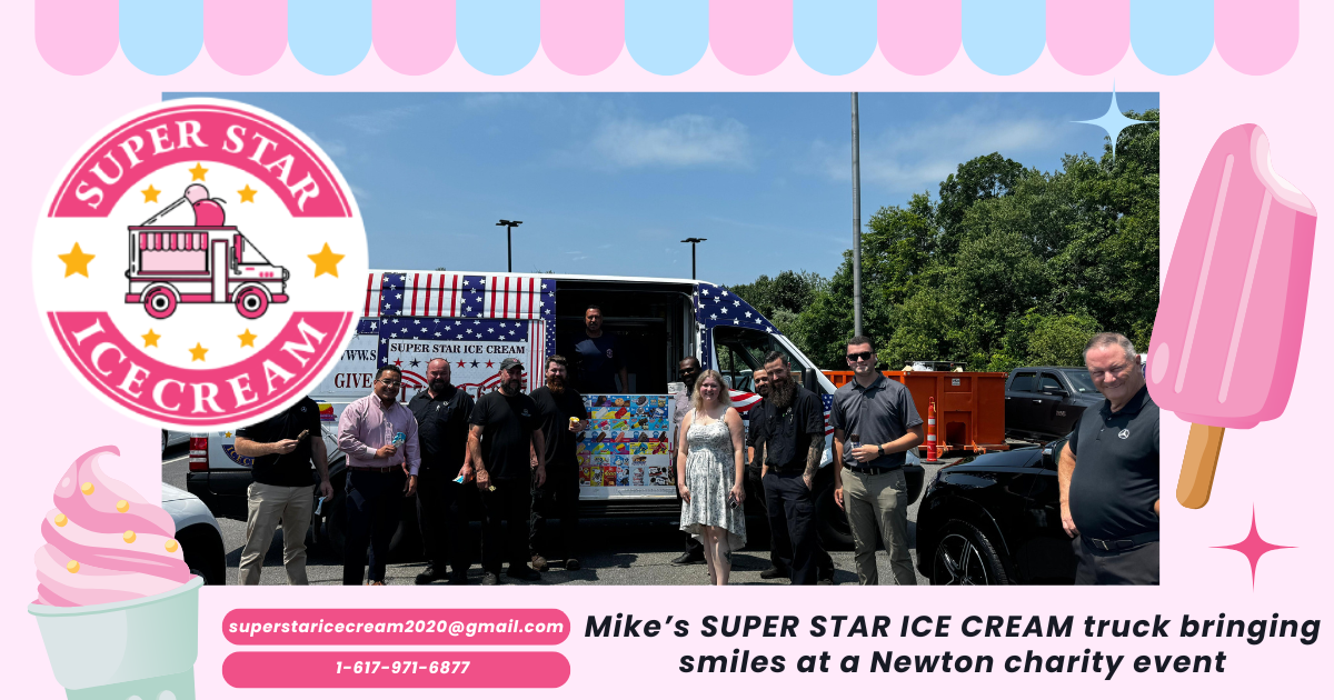 Charity ice cream truck in Newton MA serving community fundraising event
