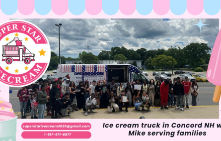 Ice cream truck in Concord NH with Mike serving families