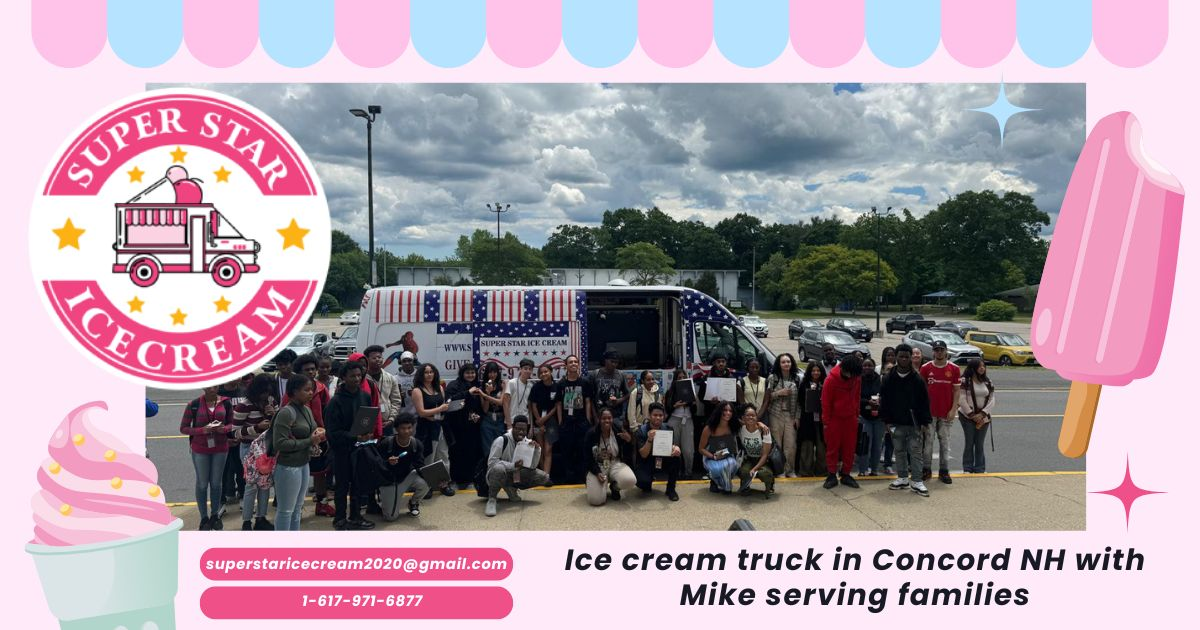 Ice cream truck in Concord NH with Mike serving families